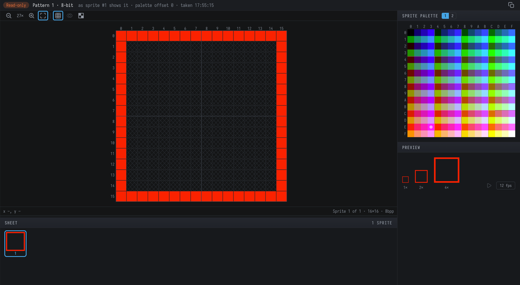 A pattern popped out into the read-only sprite editor