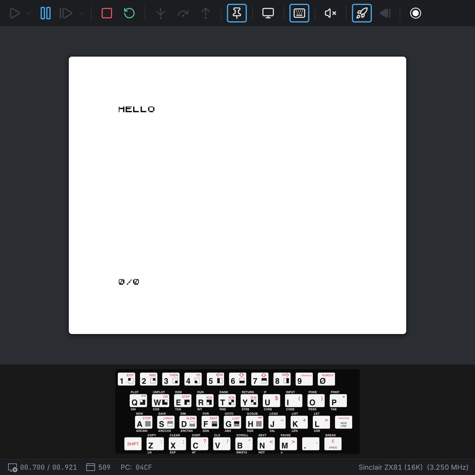 Typing PRINT "HELLO" on the ZX81